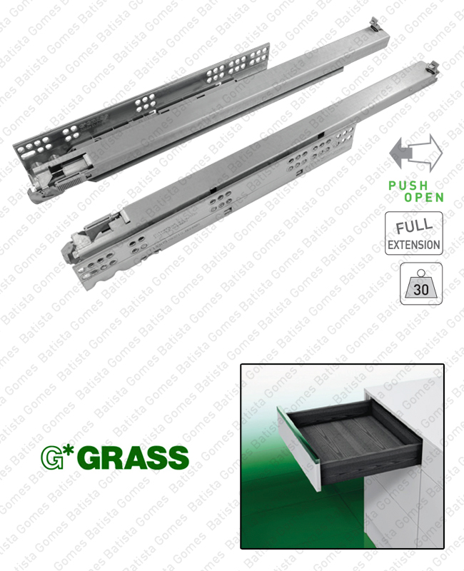 Corredi�as ocultas TIPMATIC (Sistema Push Open) para gavetas / Extra��o total / 30kg